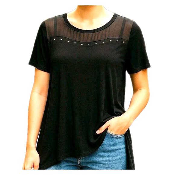 Gothic Long Top Sheer Detail Womens Size XL Black Studs Back Zip Goth Y2K READ - Picture 1 of 12
